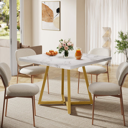 Vierkante Eettafel – Tafel – Eetkamertafel – Compacte Tafel – Keukentafel – Wit Gouden Marmerlook – 80x80 cm – Stabiel Metalen Onderstel
