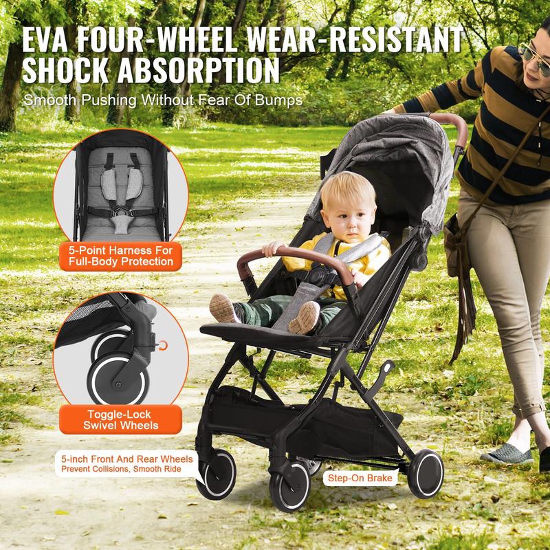 Babywagen – Kinderwagen – Wandelwagen – Buggy – Baby Stroller – Verstelbare Rugleuning 95-175° – Lichtgewicht Carbonstaal Frame