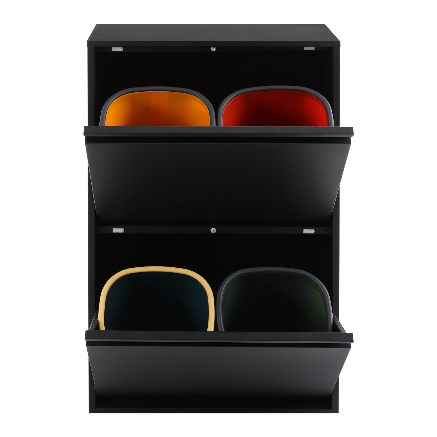 4x15L Kitchen Trash Can | Black, Sorting Trash Bin, Rubbish Storage Cabinet, Carbon Steel, Rectangle Shape, NaMaSyo Brand