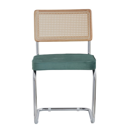 Retro Stoelen – Eetkamerstoel – Bureaustoel – Lounge Stoel – Rattan Stoel – Groene Velvet Bekleding – Lichtgewicht Metalen Frame