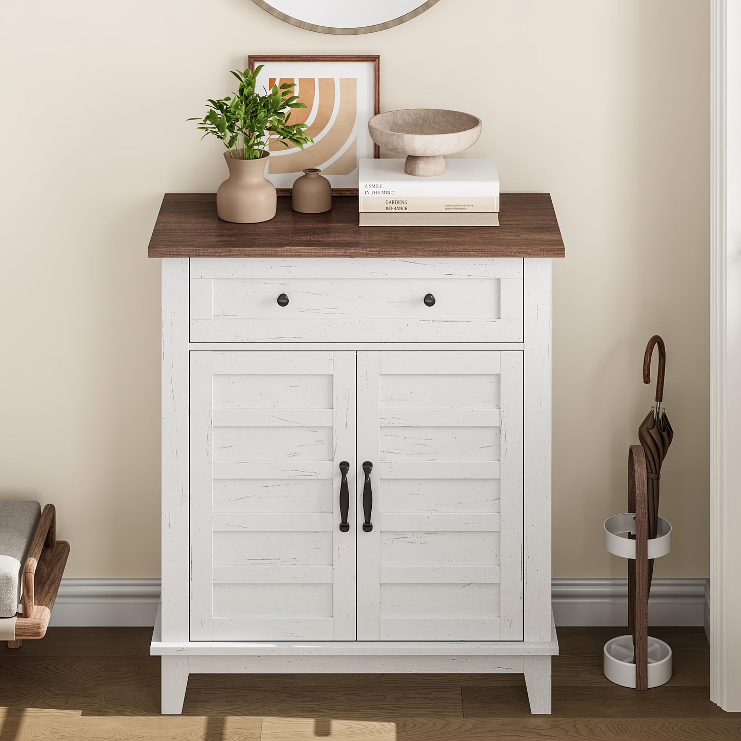 Dressoirkast – Dressoir – Opbergkast – Sideboard – Kast – Modern Design – Compact Formaat – MDF & Metaal – Bruin/Wit