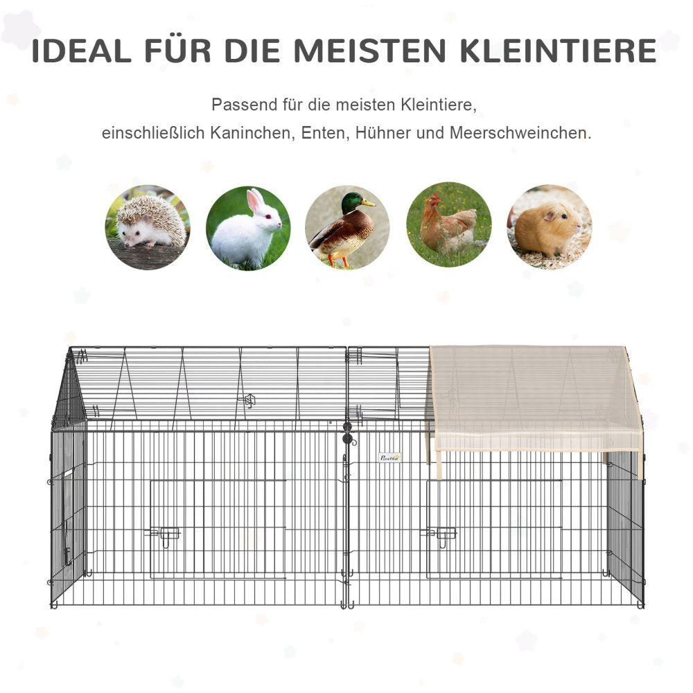 Buitenren Konijnenren Knaagdierren Dierenren Kippenren – Zwart – Weerbestendig Staal – 220x103x103 cm – Met Zonwering