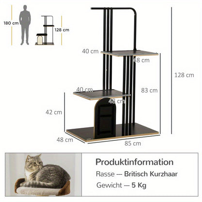 Krabpaal – Kattenkrabpaal – Kattenboom – Kattenmeubel – Kattenhuis – Industrieel Design – 128 cm Hoog – Stalen Constructie Met Sisal Krabvlak & Anti-Kantel Veiligheid – Zwart