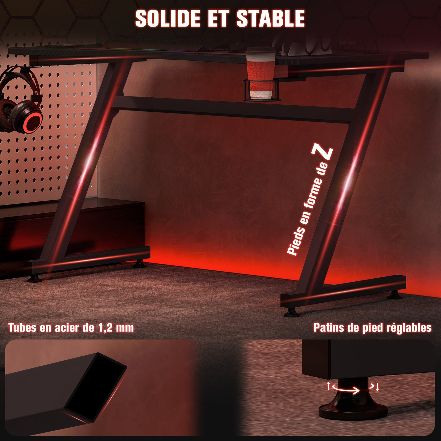 Gaming Bureau – Gamer Bureau – Computerbureau – Werkbureau – Studiebureau – Zwarte Carbon-Fiber Look – Verstelbare Voetjes & Kabeldoorvoeren