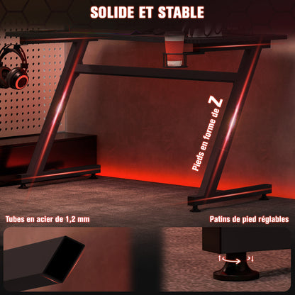 Gaming Bureau – Gamer Bureau – Computerbureau – Werkbureau – Studiebureau – Zwarte Carbon-Fiber Look – Verstelbare Voetjes & Kabeldoorvoeren