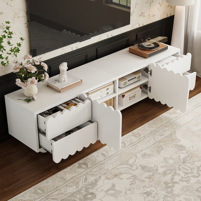 tv meubel – tv kast – tv stand – lowboard – media meubel – wit – modern geschulpte afwerking – bamboe materiaal – 4 lades – 2 kastdeuren – vloerstaand