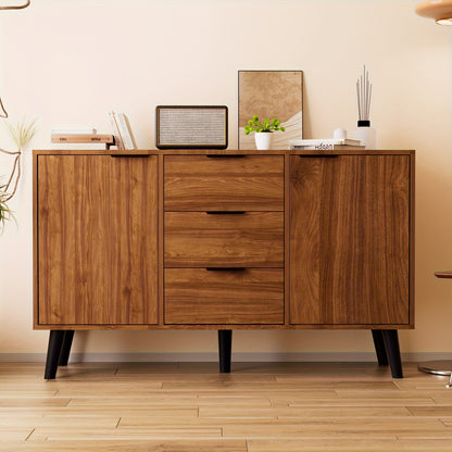 Dressoir – Opbergkast – Ladekast – Sideboard – Buffetkast – Mid-Century Modern Design – Houtcombinatie Hardhout & Spaanplaat – Ruime 3,2 Kubieke Voet Inhoud – Schuifdeuren en Laden – Vrijstaand 68,5 cm Hoog
