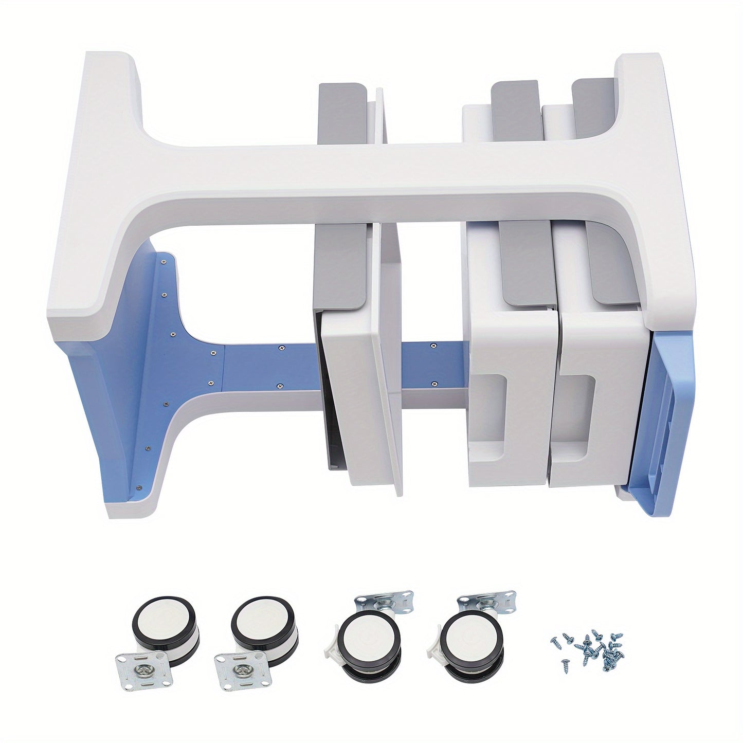 A Three-Tier Storage Cart in Blue And White Featuring Two Drawers, Capable of Holding Up to 49.9 KG. Made from ABS Material, This Mobile Trolley Is Ideal for Use in Beauty Salons, Spas, And Laboratories., For Wardrobes, Pharm