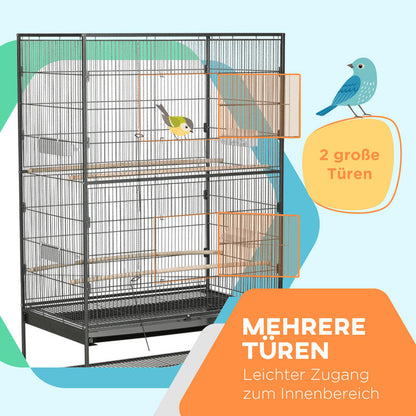 Bird Cage Including Perches, Bird Toys, Removable Bottom Tray, 1 Shelf, Grey