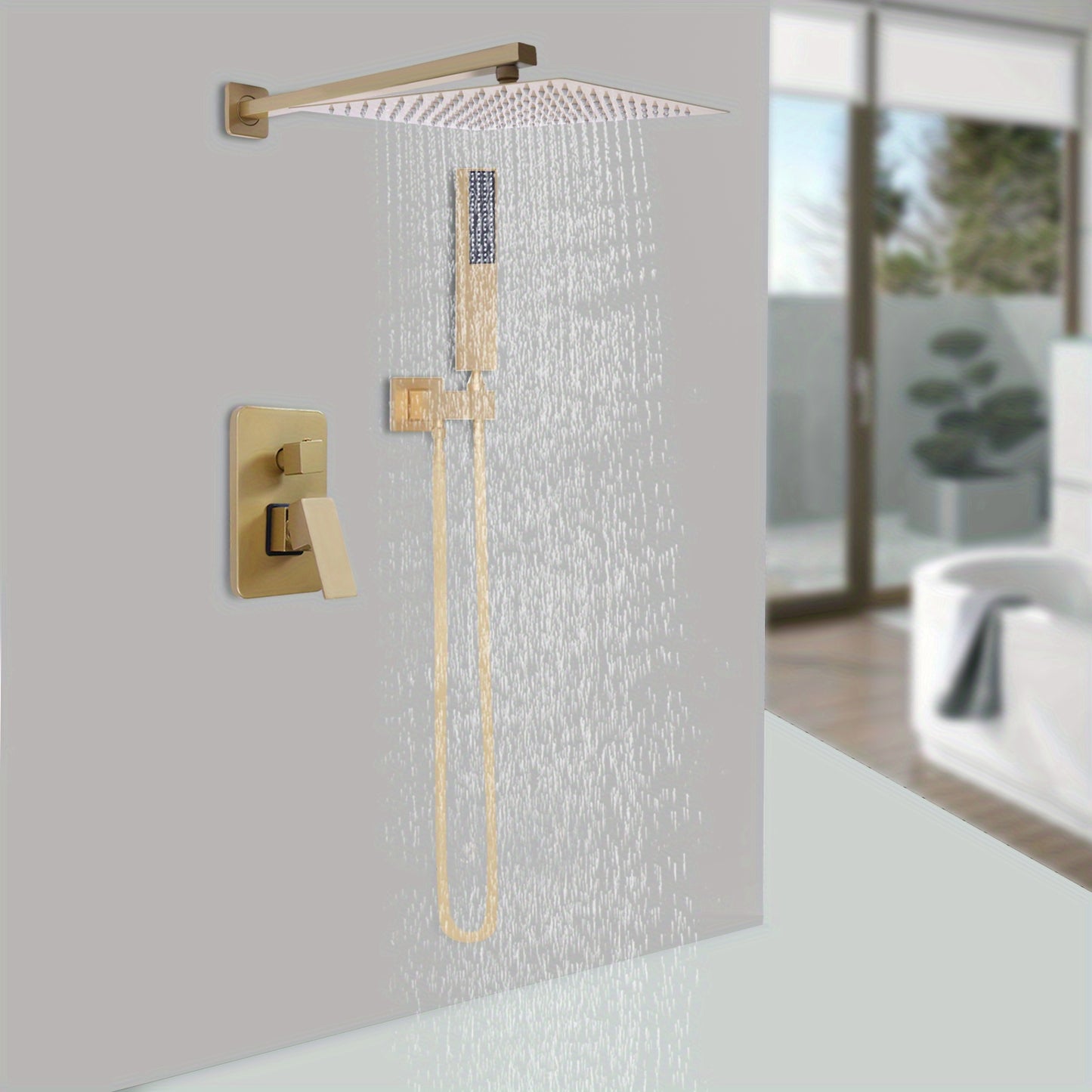 Regendouche Set – Douche Set – Handdouche – Badkamer Douche – Douchekop Set – Geborsteld Goud – Hoogwaardig Messing – 2 Functies Met Draaibaar Bolgewricht