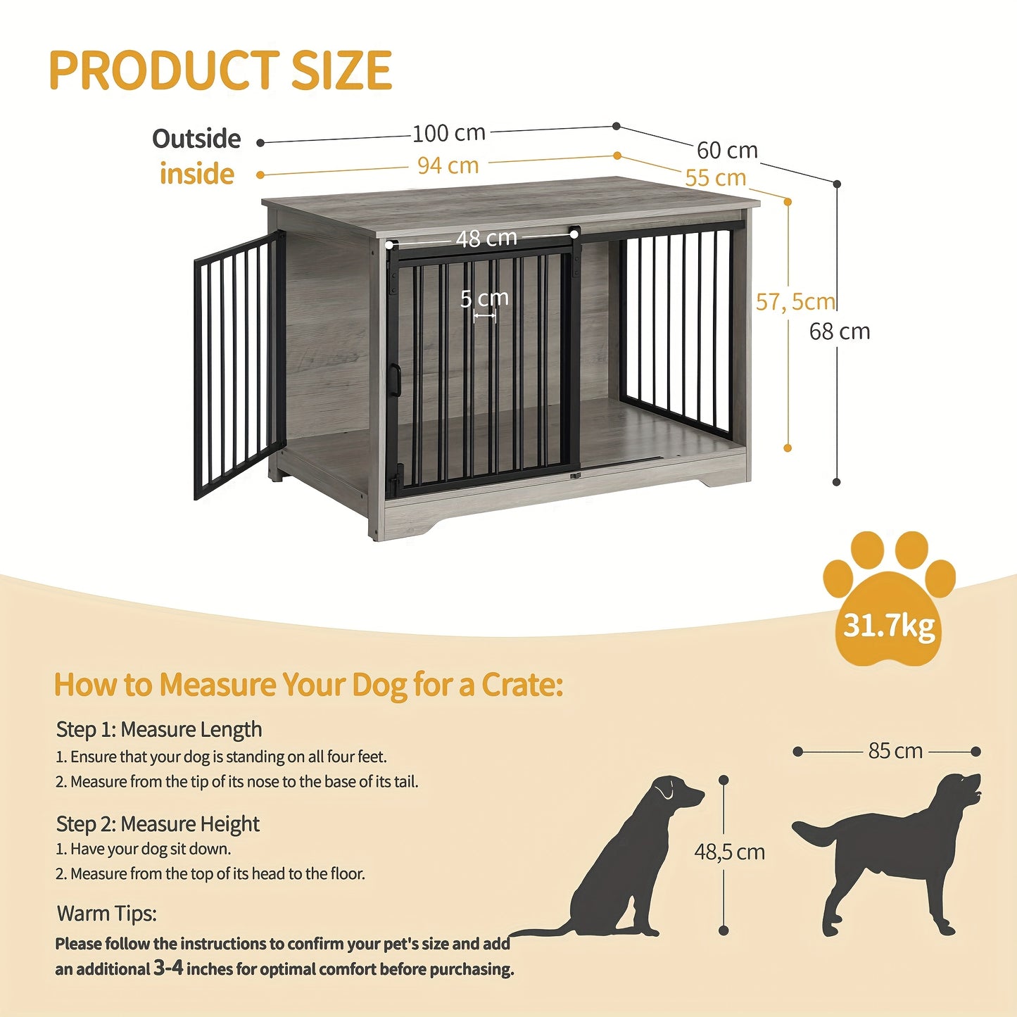 Furniture for Dog Crates, 100Cm Indoor Dog Kennel with Sliding And Double Doors, Contemporary Wooden Design, Appropriate for Small, Medium, And Large Dogs. - QUORE