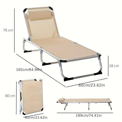 Lounger – Outdoor Stoel – Ligstoel – Klapstoel – Tuinstoel – Aluminium Frame – 5-Standen Verstelbaar – Ergonomisch Mesh – Beige 170x60x76 cm