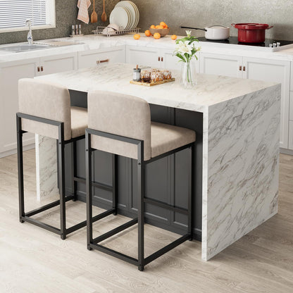 Counter Height Bar Stool | Upholstery Supportive Backrest, Sturdy Metal Legs, Ideal for Island, Dining Room, Living Room, Apartment