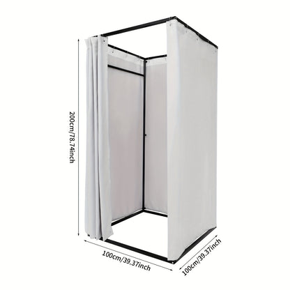 Pasmhokje – Paskamer – Kleedkamer – Pasruimte – Mobiele Paskamer – Stevig Metalen Frame – Machinewasbare Linnen Stof – Ruime Afmetingen 100x100x200 cm – Compact & Vrijstaand Grijs