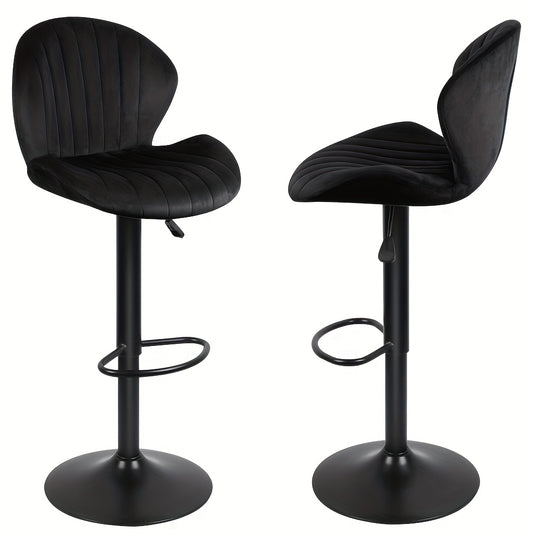 Barkrukken – Barstoelen – Krukken – Keukenstoelen – Hoge Stoelen – Verstelbare Zithoogte – Draaibaar Velvet Zitvlak – Set van 2 – Zwart – Metaal Frame