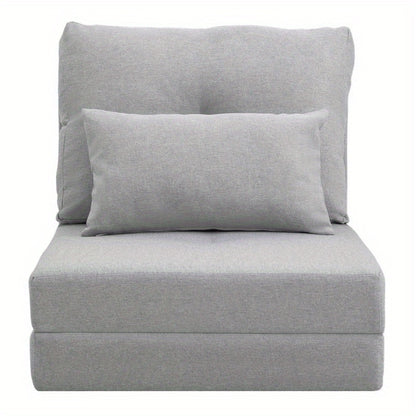 Slaapstoel – Slaapbank – Logeerbed – Zetelbed – Slaapfauteuil – Verstelbare Rugleuning – Roestvrijstalen Frame – Grijze Linnen Bekleding