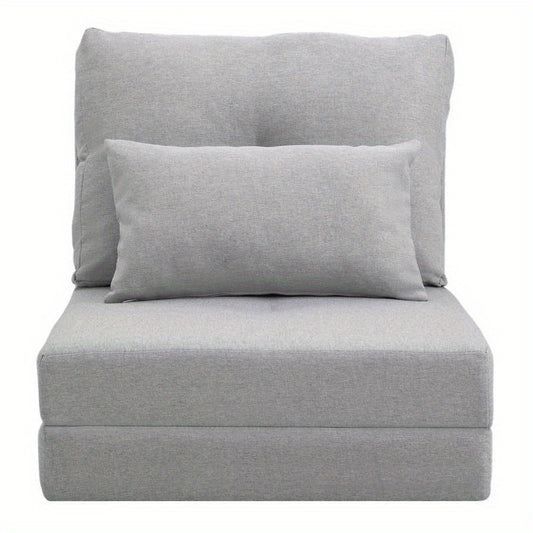 Slaapstoel – Slaapbank – Logeerbed – Zetelbed – Slaapfauteuil – Verstelbare Rugleuning – Roestvrijstalen Frame – Grijze Linnen Bekleding