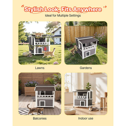 Kattenhuis – Buitenhuis Kattenhok – Kattenverblijf – Kattenhuisje – 2-Verdiepingen Houten Kattenhuis – Geïsoleerd Met Schuim – Weerbestendig En Ruim Voor 1-3 Katten