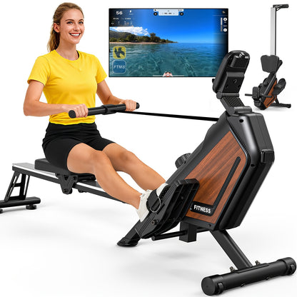 Roeitrainer – Roeimachine – Fitnessapparaat – Cardioapparaat – Homegym – Opvouwbaar – Magnetisch Weerstandssysteem 16 Niveaus – RVS Frame 160 kg Draagvermogen – Zwart – Draadloos Zonder Batterij