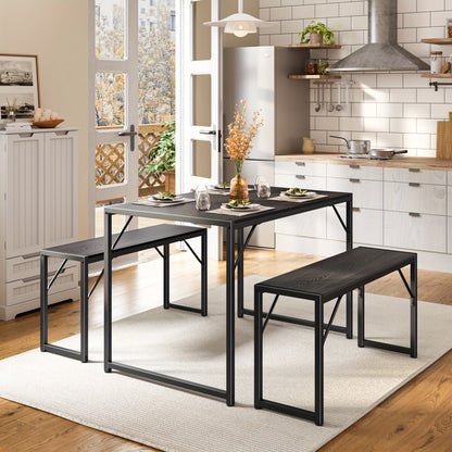 Eettafelset – Eetkamerset – Eethoek – Keukentafelset – Tafel met banken – Waterafstotend tafelblad – Industrieel stalen frame – Vintage kleur