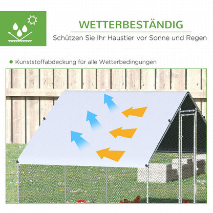 Kippenren – Buitenren – Pluimvee Verblijf – Konijnenhok – Eendenren – Stevig Metalen Frame – Overdekt Dak – Ruim 3x2x2m – Vergrendelbare Deuren