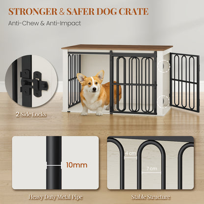 Hondenbench Houten Hondenkooi Huisdierbench Hondenhok Meubelbench – Retro Bruin – Dubbele Deuren Met Schuifpoortje – 60 × 100 × 62,4 cm – Robuuste Constructie En Multifunctioneel Meubel