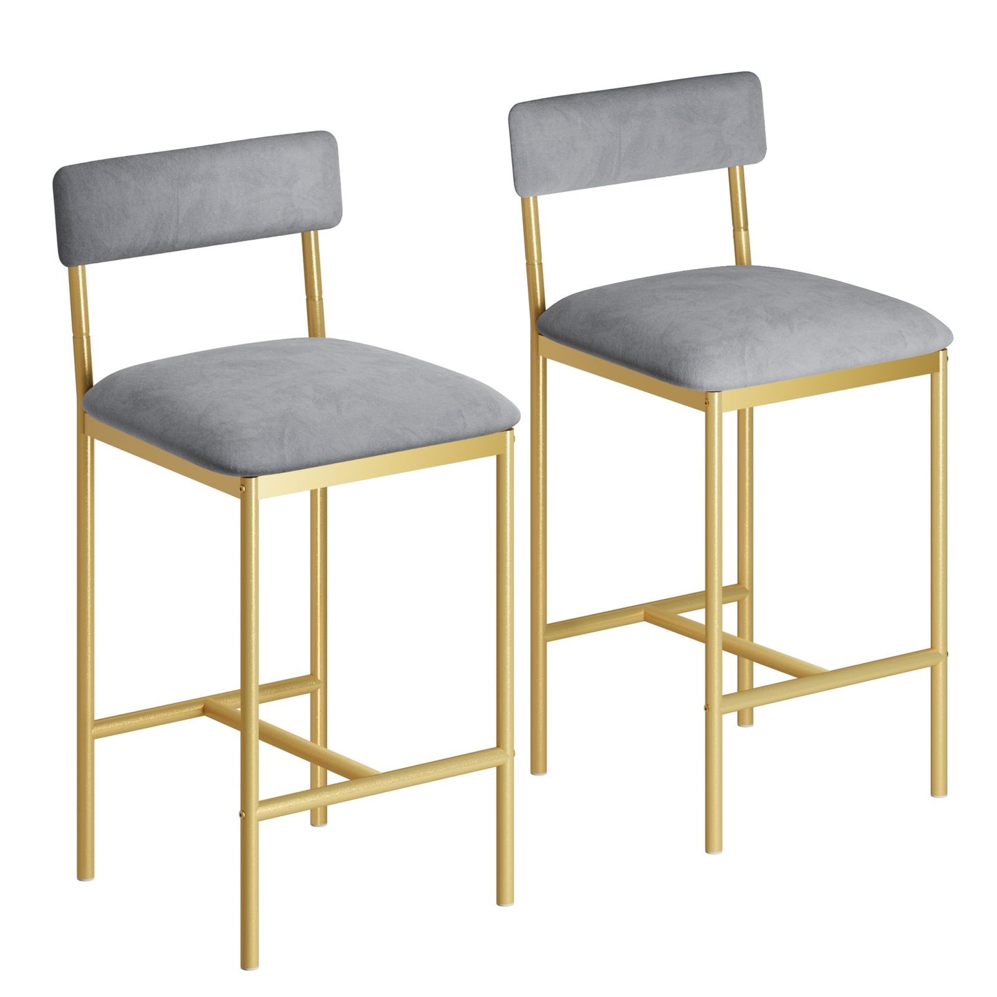 Hoge Bartafel Set – Barmeubel – Bistroset – Hoge Eettafel – Barstoel – Gouden Metaal – Velours Grijs – Ruimtebesparend Ontwerp – Eenvoudige Montage