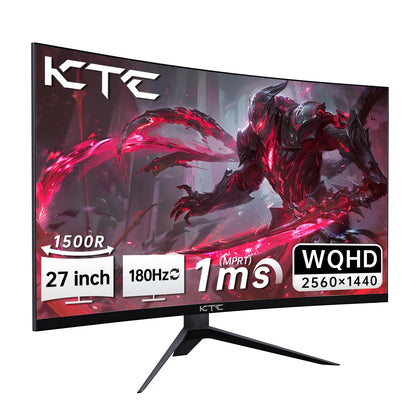 27 Inch Curved Gaming Monitor – Gaming Scherm – Game Monitor – PC Monitor – 2K Monitor – 180Hz Refresh Rate – QHD 2560x1440 Resolutie – 1ms Reactietijd – HDR10 & FreeSync G-Sync