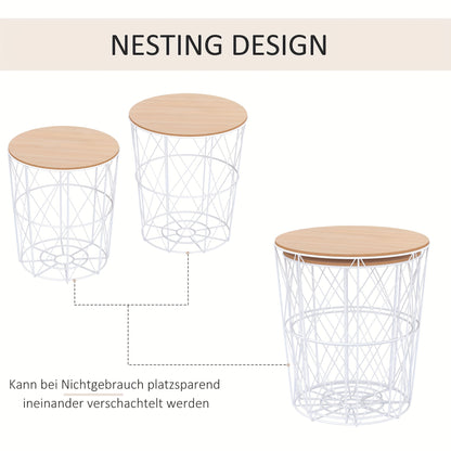 Bijzettafel – Bijzettafels – Sidetable – Nachtkastje – Salontafel – Set van 2 – Natuurlijk Wit – Metaal & MDF – Afmeting 40x45 cm