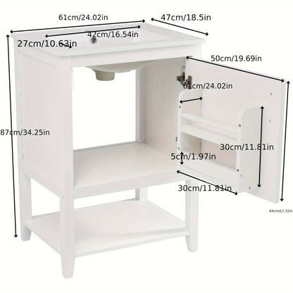 Badkamermeubel – Wastafelmeubel – Wastafelonderkast – Wastafelunit – Wasbakmeubel – 60 cm Compact Formaat – Keramische Wasbak Grijs
