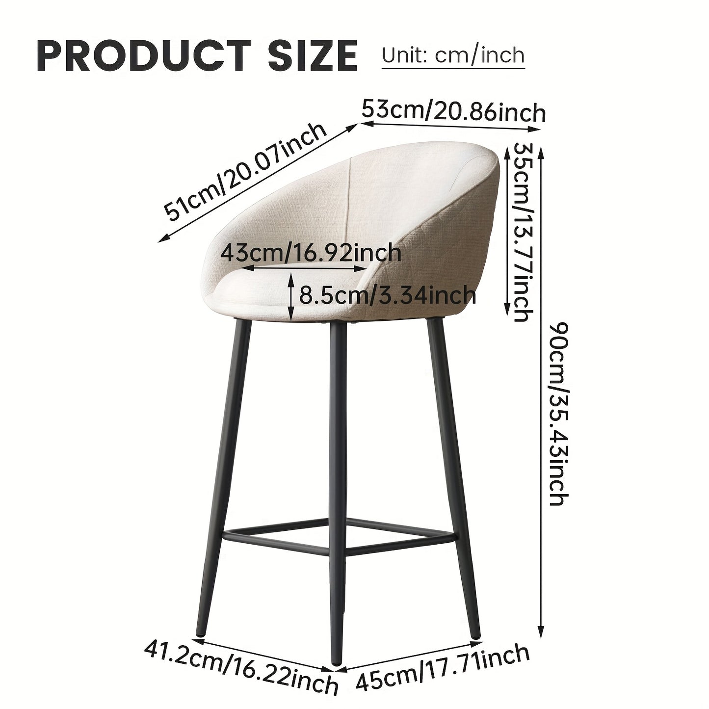 Barkrukken – Barkruk Set – Barstoel – Keukenkruk – Counterkruk – Set Van 2 – Stevige Constructie – Comfortabele Gevoerde Zitting – Lichtbeige Armlos – Minimalistisch Design