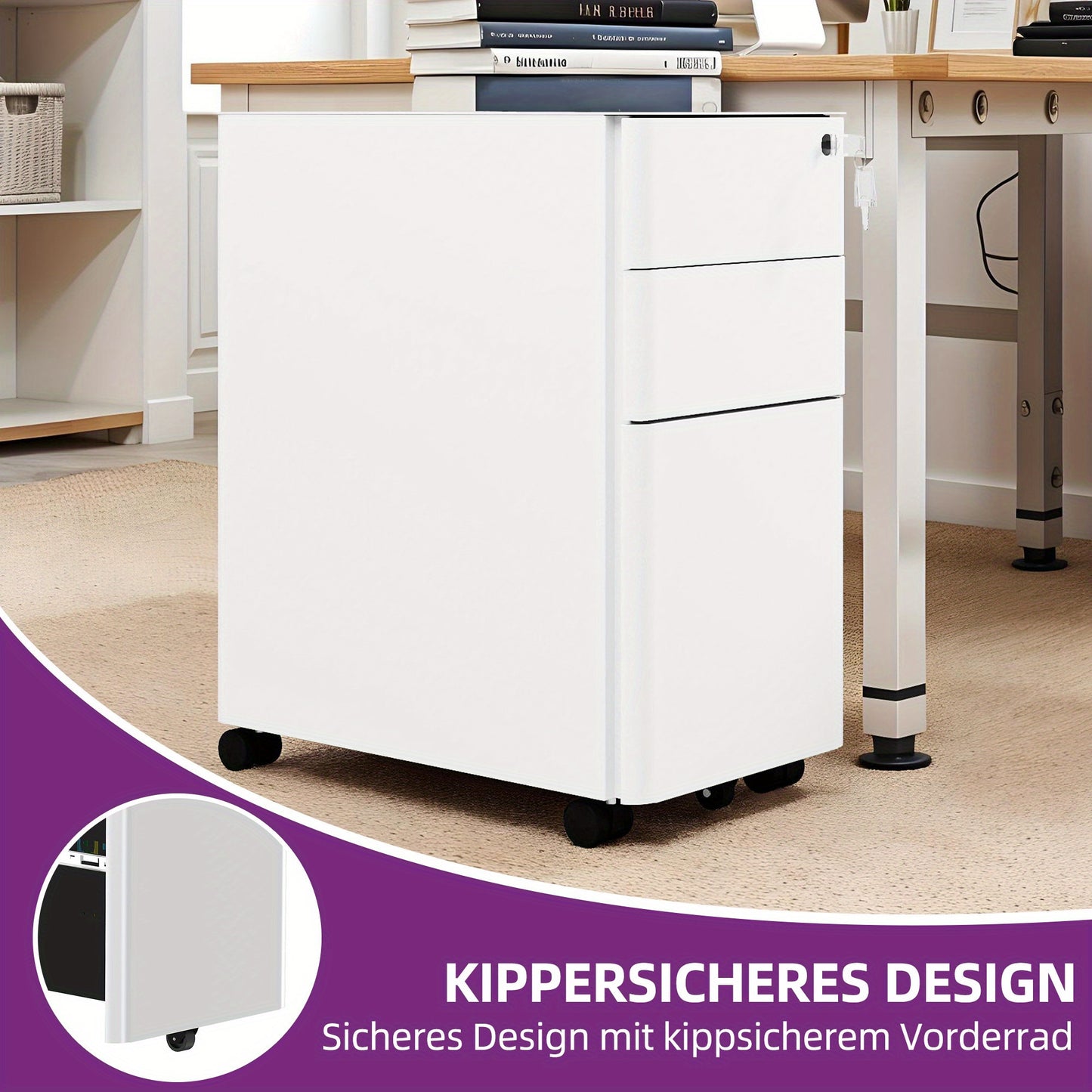 Witte Metalen Ladekast – Opbergkast – Archiefkast – Documentenlade – Bureaukast – Mobiel Met Wieltjes – Duurzaam Roestvrij Staal – 30x46x59 cm – Geschikt Voor A4 En Legal Dokumenten – Gebruiksklaar Geassembleerd
