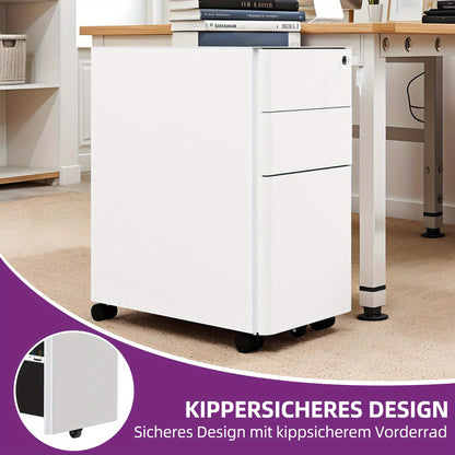 Witte Metalen Ladekast – Opbergkast – Archiefkast – Documentenlade – Bureaukast – Mobiel Met Wieltjes – Duurzaam Roestvrij Staal – 30x46x59 cm – Geschikt Voor A4 En Legal Dokumenten – Gebruiksklaar Geassembleerd