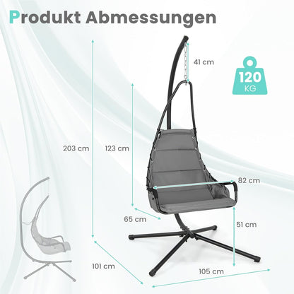 Hangstoel – Hangstoel Met Frame – Hangstoel Voor Binnen En Buiten – Hangstoel Schommel – Relaxstoel – Extra Grote Gevoerde Zitting – Stevig Metalen Frame