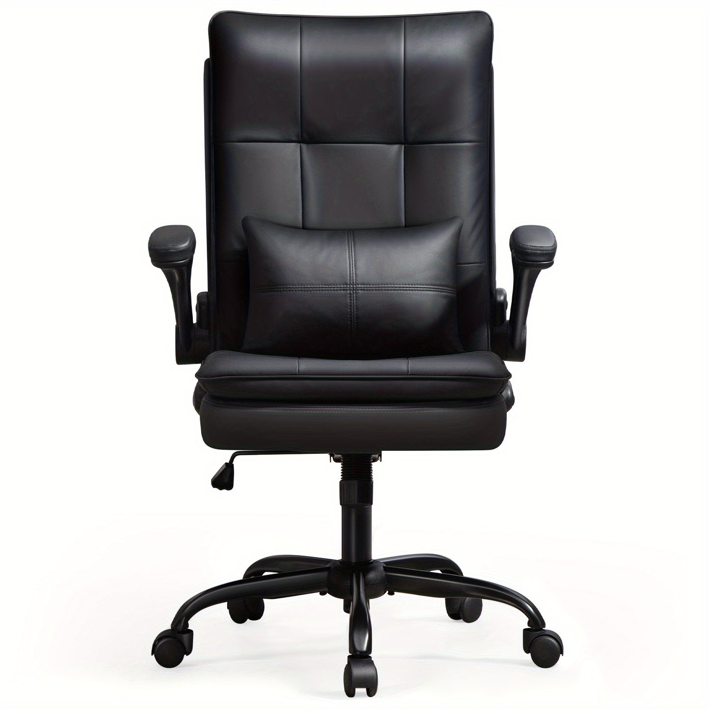 Bureaustoel – Ergonomische Stoel – Office Chair – Gamingstoel – Computerstoel – Dubbel Gevuld Rugkussen – Verstelbare Opklapbare Armleuningen – Draaifunctie & Kantelfunctie – Max 150 kg – Zwart