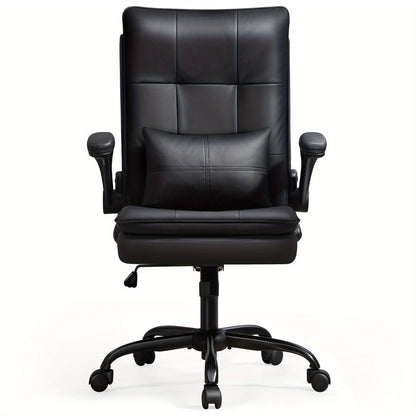 Bureaustoel – Ergonomische Stoel – Office Chair – Gamingstoel – Computerstoel – Dubbel Gevuld Rugkussen – Verstelbare Opklapbare Armleuningen – Draaifunctie & Kantelfunctie – Max 150 kg – Zwart