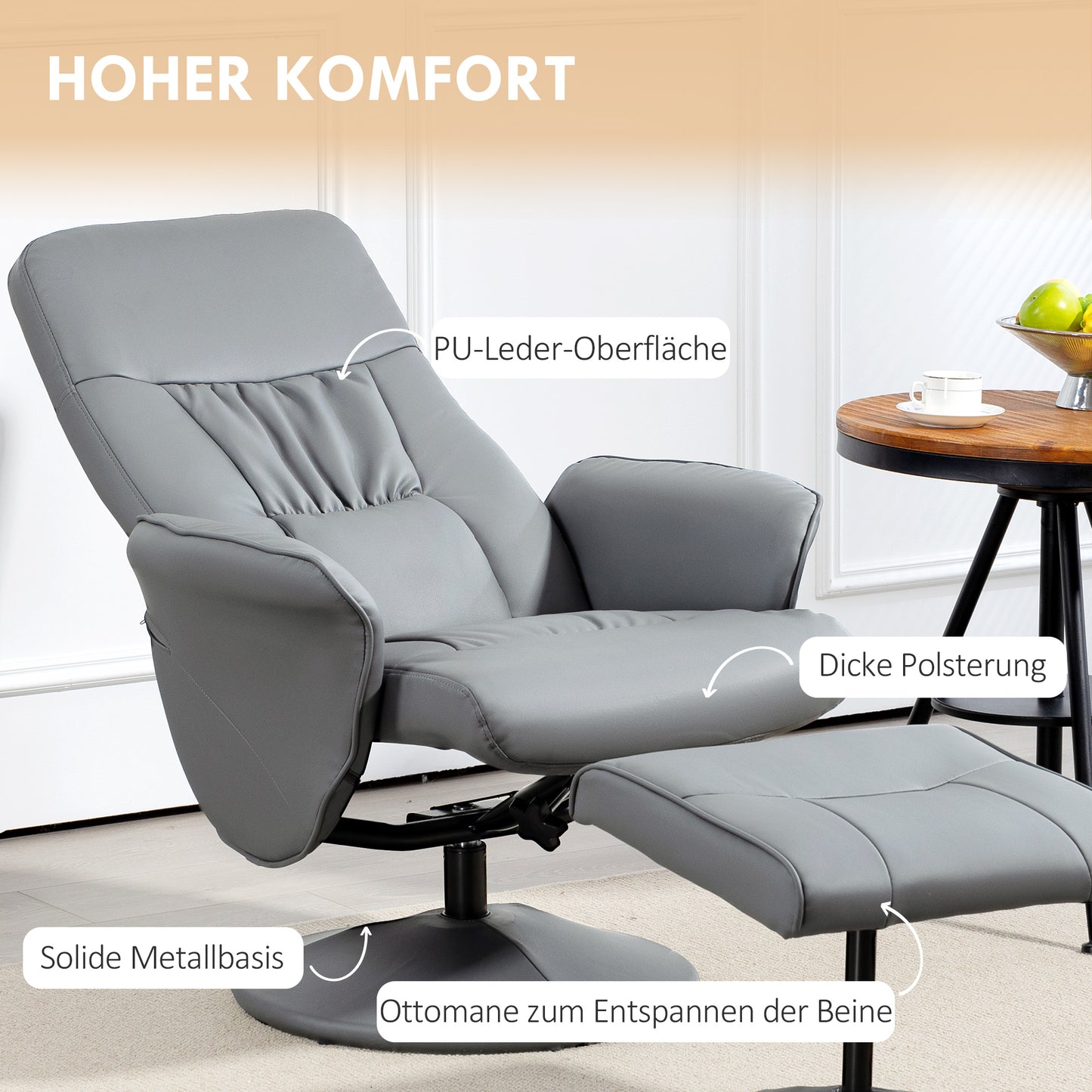 Fauteuilset – Relaxfauteuil – Ligstoel – Stoel Met Voetenbank – Verstelbare Fauteuil – Lichtgrijs – Verstelbare Hoogte – Kantelbare Rugleuning