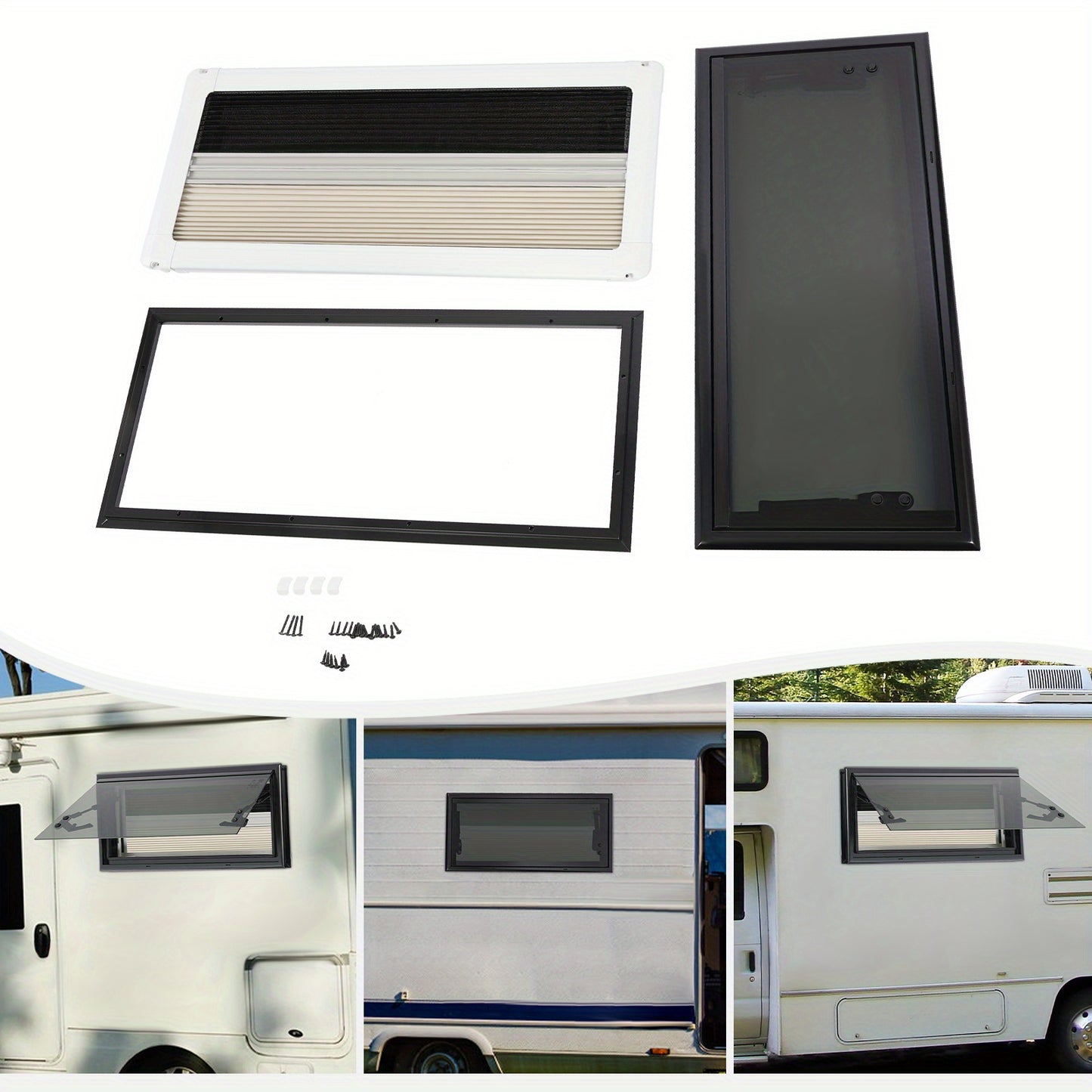 Dakraam Camper – Ventilatieraam Caravan – Dakluik Trailer – Raam Camper – Aluminium Aluminium 700x300 mm – Gehard Glas – Insectenhor – Zonwering – Rechte Hoek