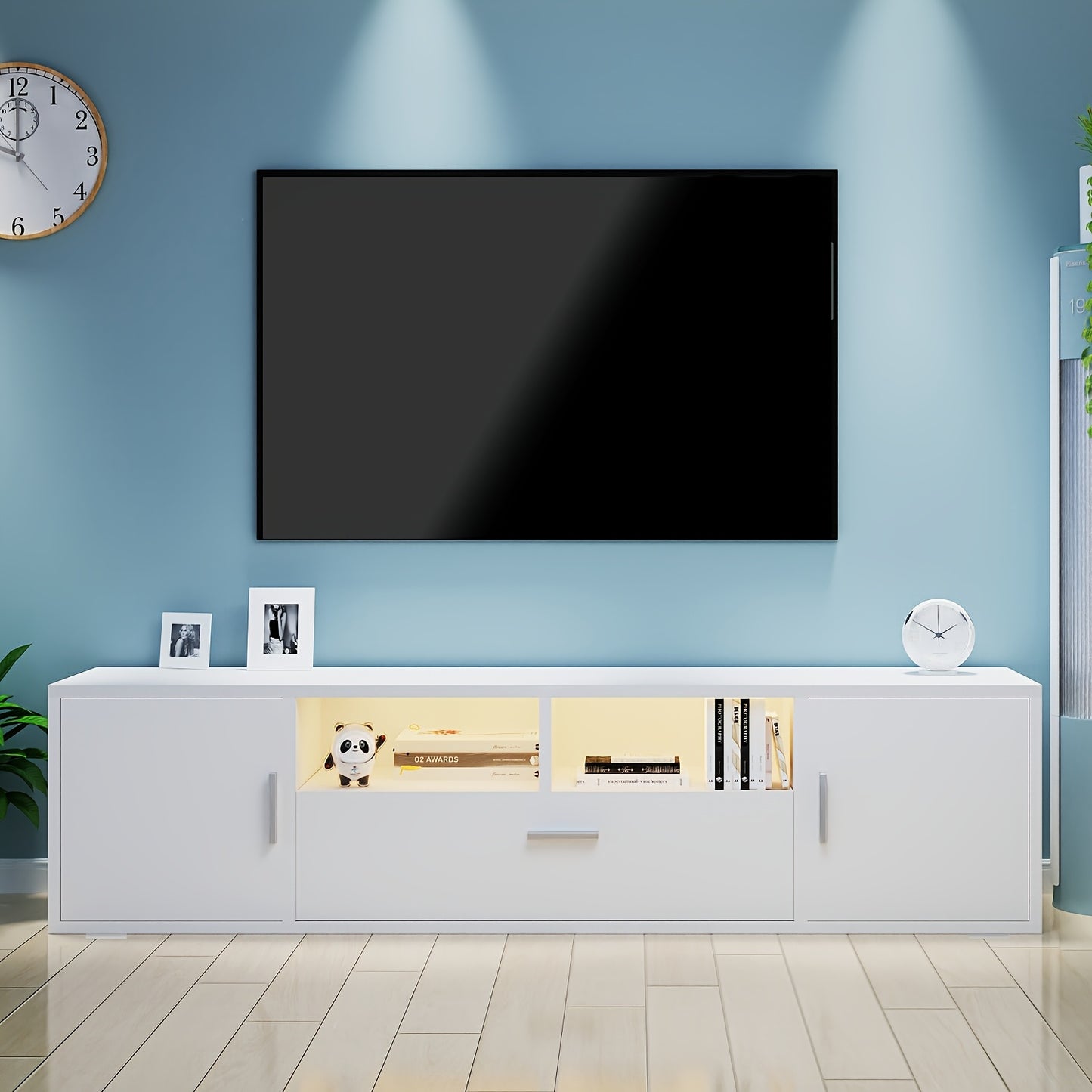 TV-Meubel – Tv-Kast – Tv-Stand – Tv-Dressoir – Mediameubel – Wit – 160 cm Breed – Dubbele Deuren & Lade