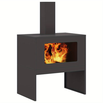 Vuurschaal – Vuurkorf – Tuinhaard – Buitenhaard – Terrashaard – Zwart Staal – Rechthoekig Design – 60x40x96 cm – Efficiënte Ventilatie – Opbergruimte