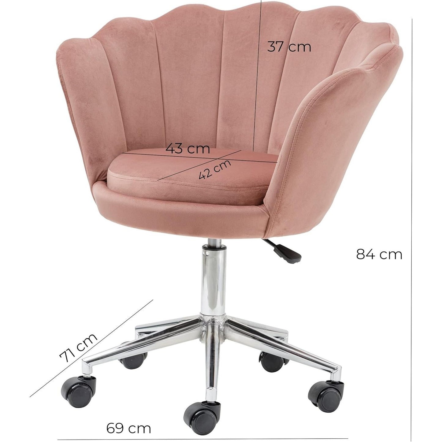 Fluwelen Bureaustoel – Velvet Stoel – Draaistoel – Werkstoel – Bureaustoel met Wieltjes – Blush Roze – Verstelbare Zithoogte – Ergonomisch Comfort