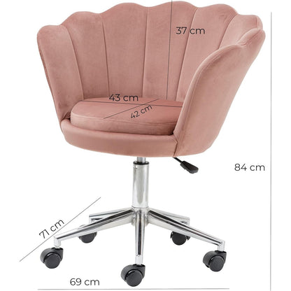 Fluwelen Bureaustoel – Velvet Stoel – Draaistoel – Werkstoel – Bureaustoel met Wieltjes – Blush Roze – Verstelbare Zithoogte – Ergonomisch Comfort