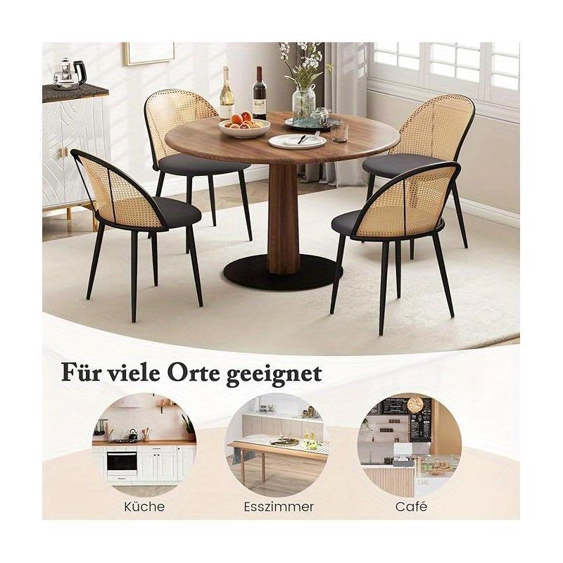 Eetkamerstoelen – Keukenstoelen – Stoelen Zonder Armleuning – Rattan Stoelen – Stoelen Set 2 – Grijs – PE-Rattan Rugleuning – Metalen Poten, Max 150 kg