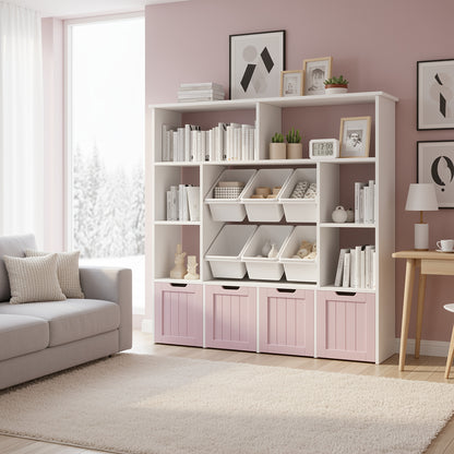 Mobiele Boekenkast – Houten Boekenplank – Opbergkast – Boekenkast Met Lade – Verplaatsbare Kast – 6 Lagen Opbergruimte – Stevig duurzaam hout – Eenvoudige Montage