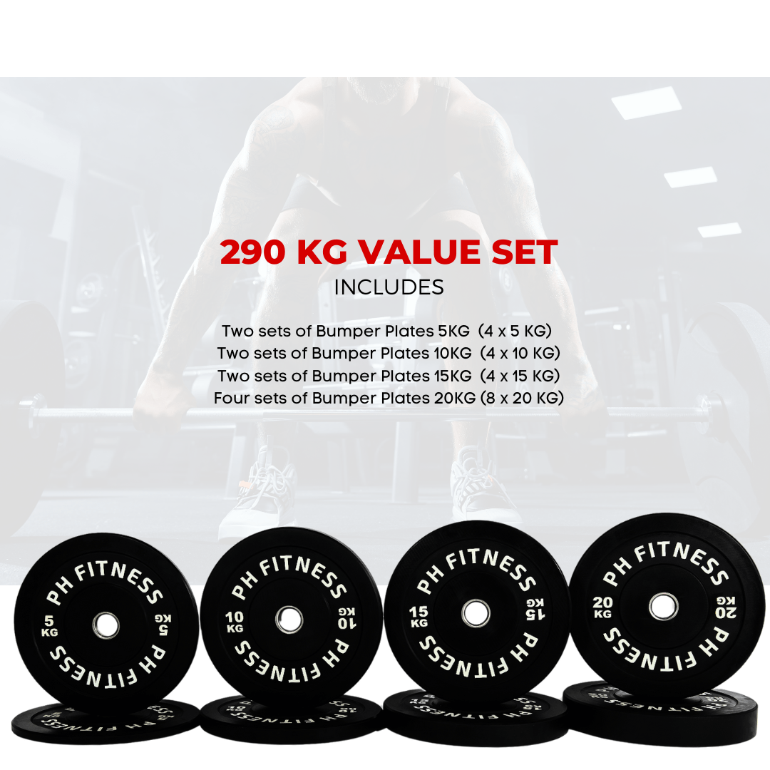 Set of Weightlifting Weight Plates - 35KG / 75KG / 105KG / 145KG / 290KG - Durable Rubber Coated Cast Iron Weight Plates for Strength Training & Home Gym