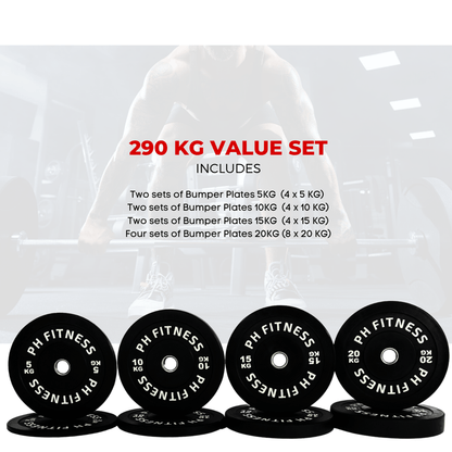 Set of Weightlifting Weight Plates - 35KG / 75KG / 105KG / 145KG / 290KG - Durable Rubber Coated Cast Iron Weight Plates for Strength Training & Home Gym