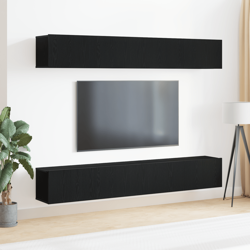 TV Meubel Set – Tv Meubelkast – Tv Dressoir – Mediameubel – Tv Meubel Zwart – Duurzaam Hardhouten Zwart Eikenhout – Compact Ruimtebesparend Ontwerp 100x30 cm