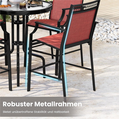 Tuinstoelen – Terrasstoelen – Balkonstoelen – Hoge Stoelen – Ligstoelen – Metalen Frame – Sneldrogende Ademend Zitting – Max. 180 kg Belastbaar – Rood
