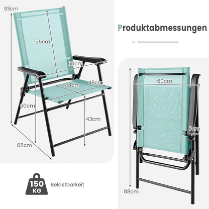 Tuinstoelen – Tuinmeubelen – Balkonstoelen – Inklapbare Stoelen – Terrasstoelen – Mintgroen – Weerbestendig Stof – Stevig Metalen Frame