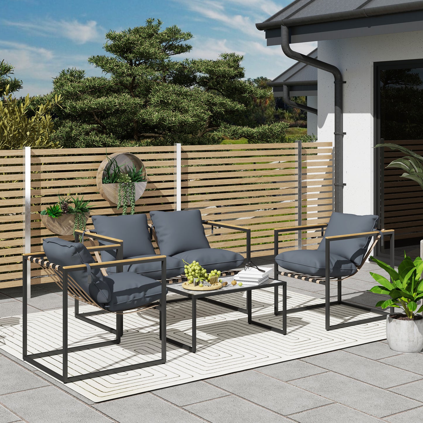 Tuinmeubelen – Tuinset – Loungeset – Balkonmeubels – Buitenmeubelen – 4-Delig – Gepolsterd Met Afneembare Kussens – Stalen Frame – Grijs